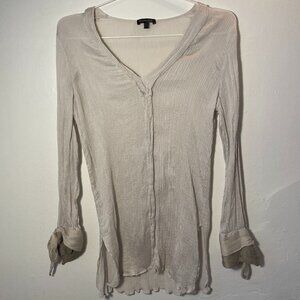 Massimo Dutti Long sleeve V-neck white shirt